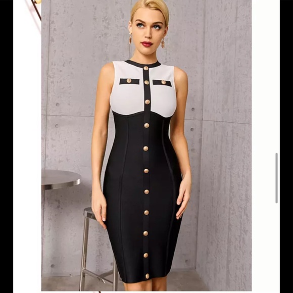 🎉New 2022 Knee Length Bodycon Bandage Sleeveless Button Dress - Picture 6 of 13